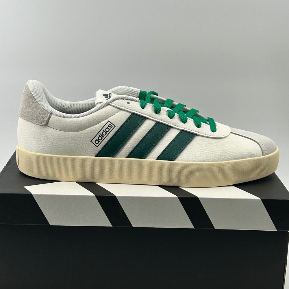Adidas VL Court 3.0 Womens 13 Mens 11.5 White Green Leather Sneakers New JI1754